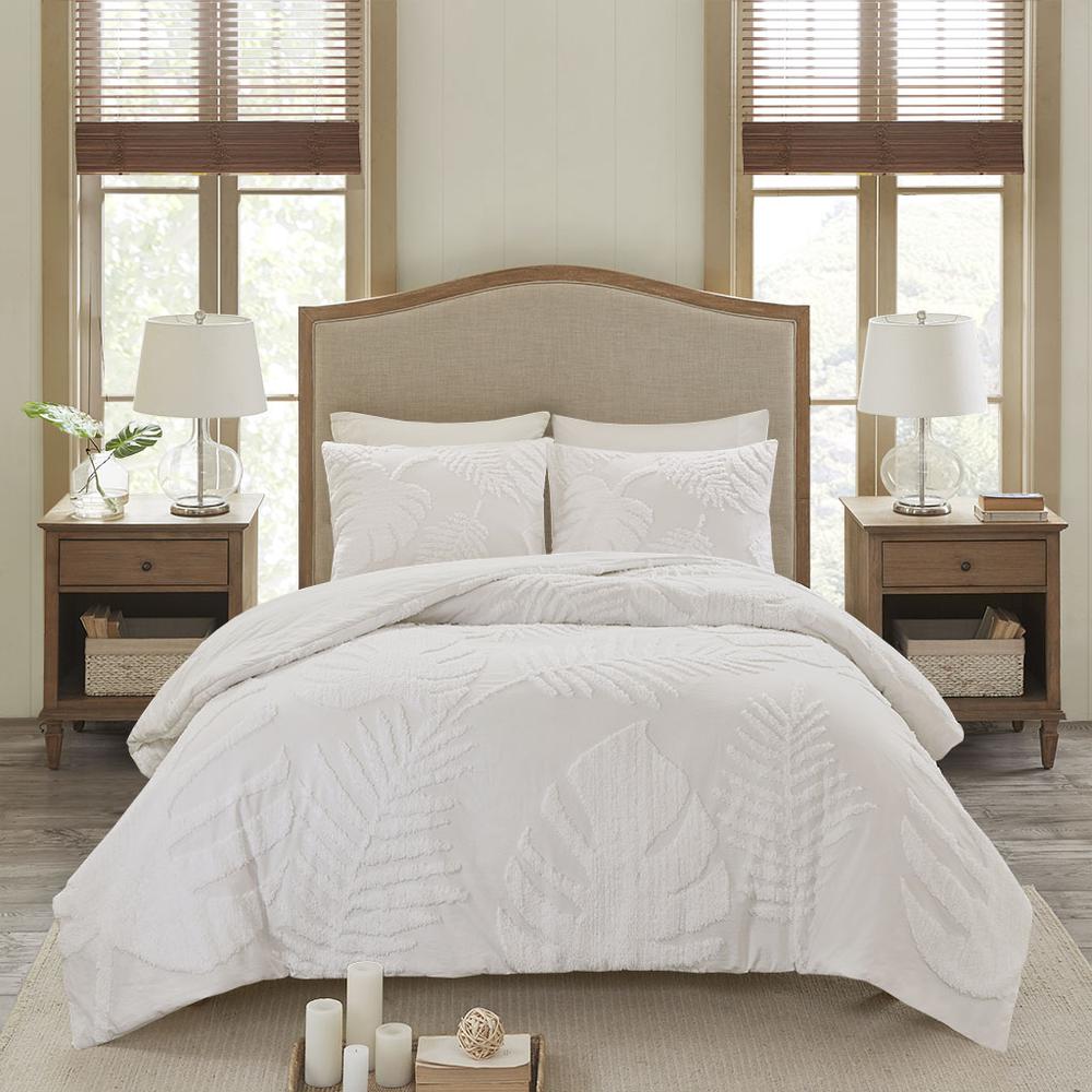 3 Piece Tufted Cotton Chenille Palm Duvet Cover Set. Picture 5
