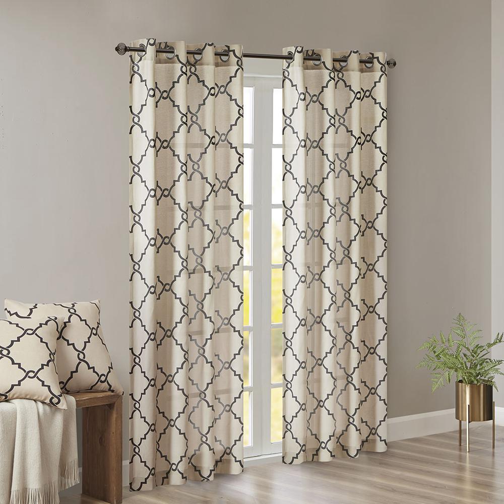 Fretwork Print Grommet Top Window Curtain Panel. Picture 3