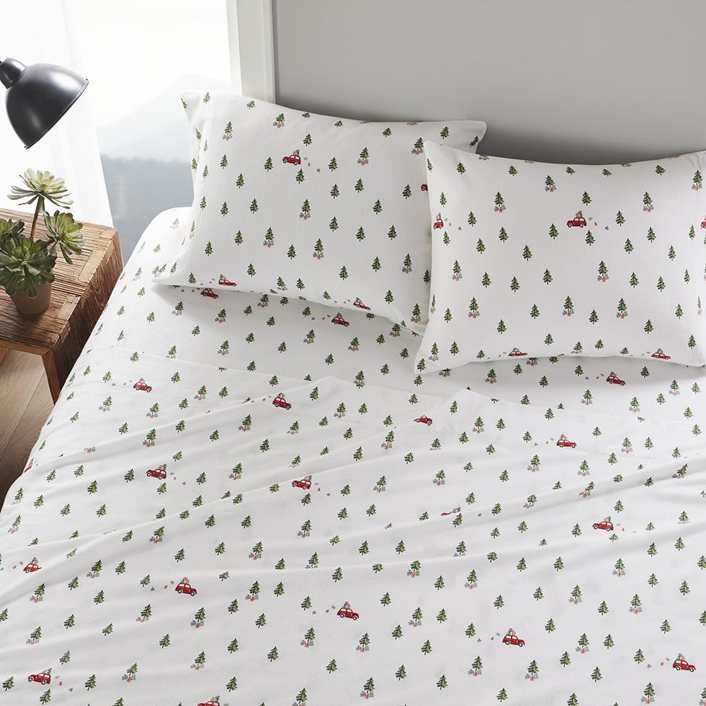 Cotton Flannel Sheet Set, Green Tree Trip color. Picture 3