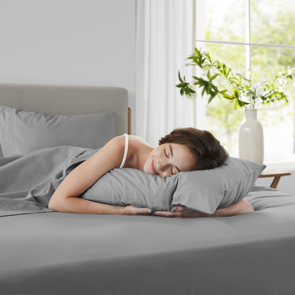 Cotton 144TC 100% Cotton Solid Sheet Set, Dark Gray color. Picture 4