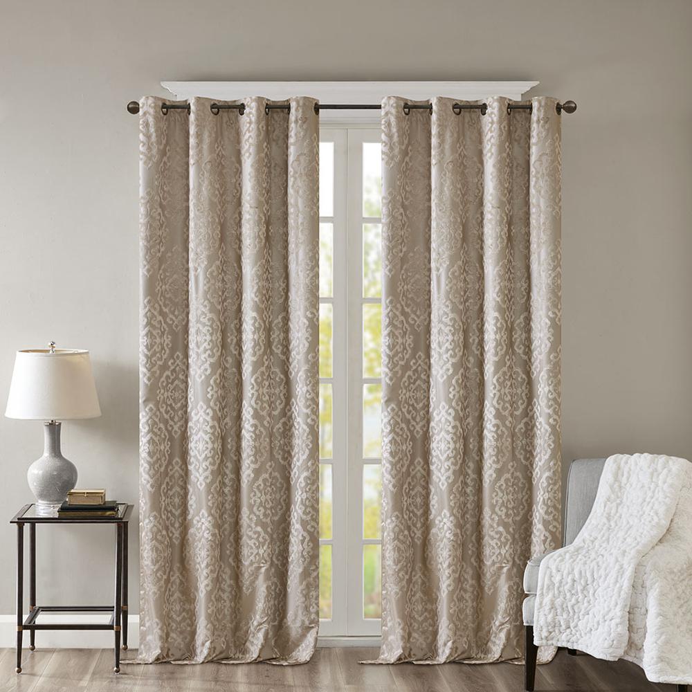 Knitted Jacquard Damask Total Blackout Grommet Top Curtain Panel Pair. Picture 3