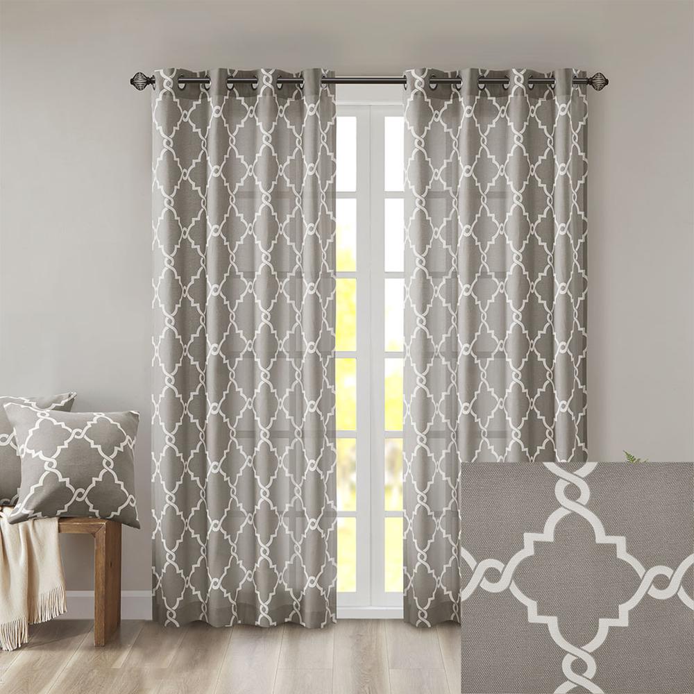 Fretwork Print Grommet Top Window Curtain Panel. Picture 5