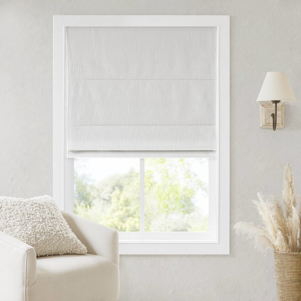 Quincy Total Blackout Cordless Roman Shade, White color. Picture 1
