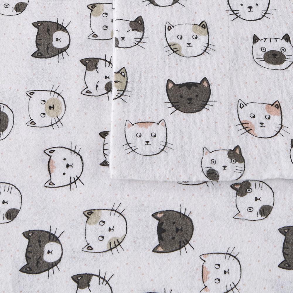 Cozy Soft Cotton Flannel Printed Sheet Set, Grey/Pink Cats color. Picture 3
