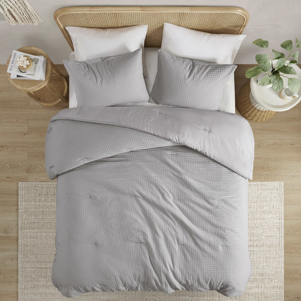Mina Waffle Weave Textured Comforter Set, Light Grey color. Picture 3