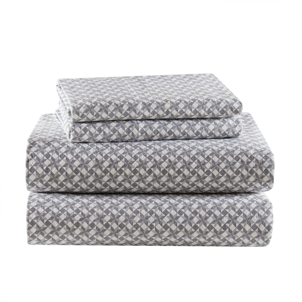 Cozy Flannel 100% Cotton Flannel Printed Sheet Set, Snowflake color. Picture 1