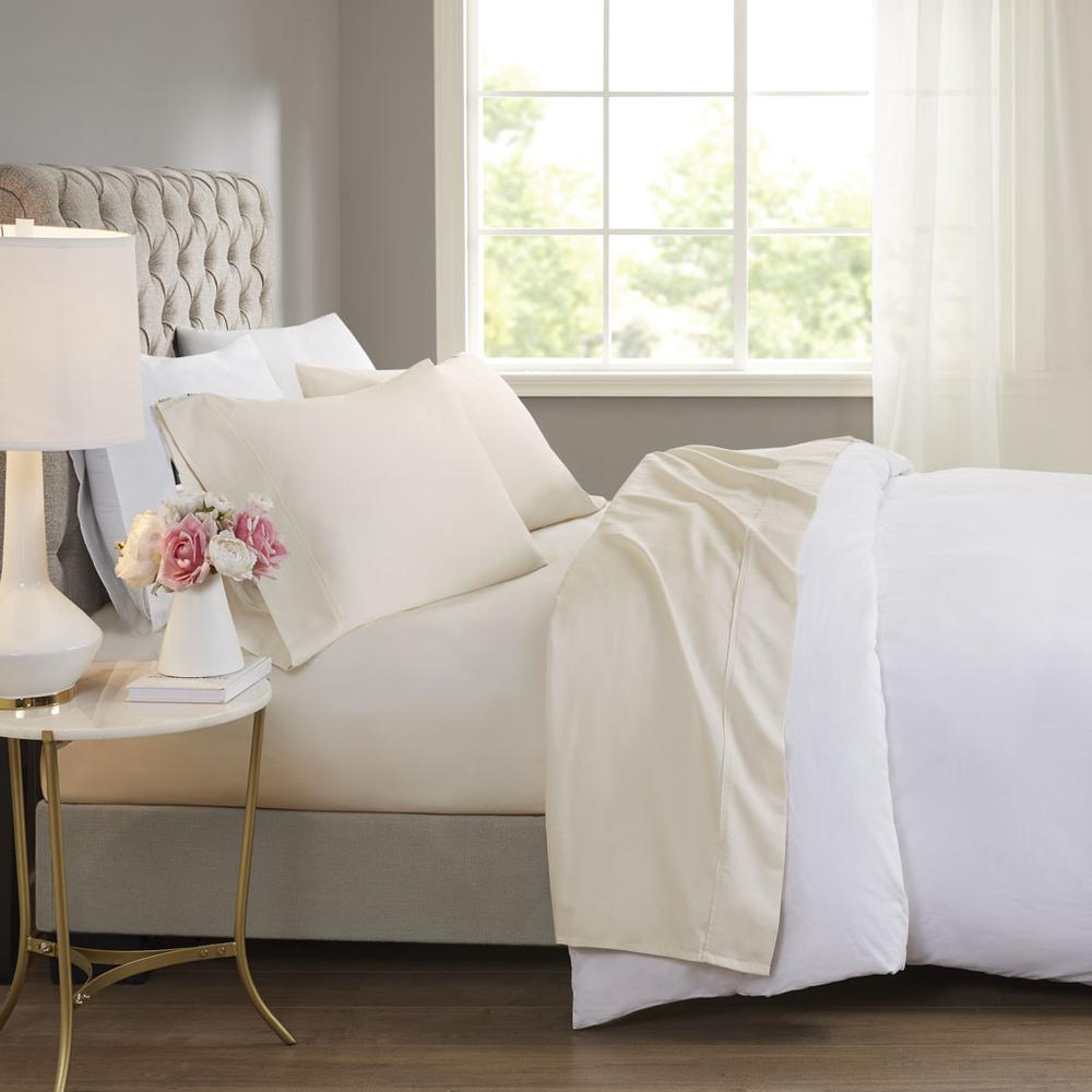600 Thread Count Cooling Cotton Blend 4 PC Sheet Set, Ivory color. Picture 4
