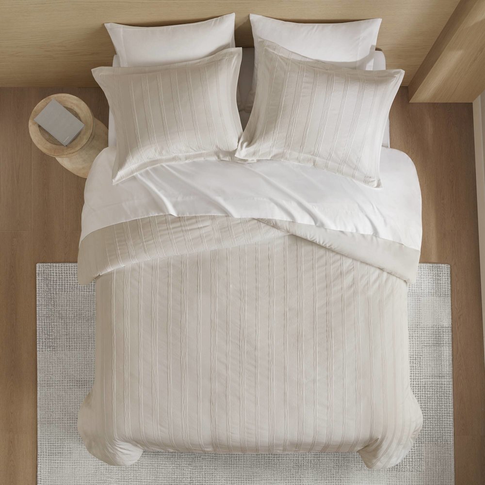 Logan Woven Striped Duvet Set, Neutral color. Picture 5