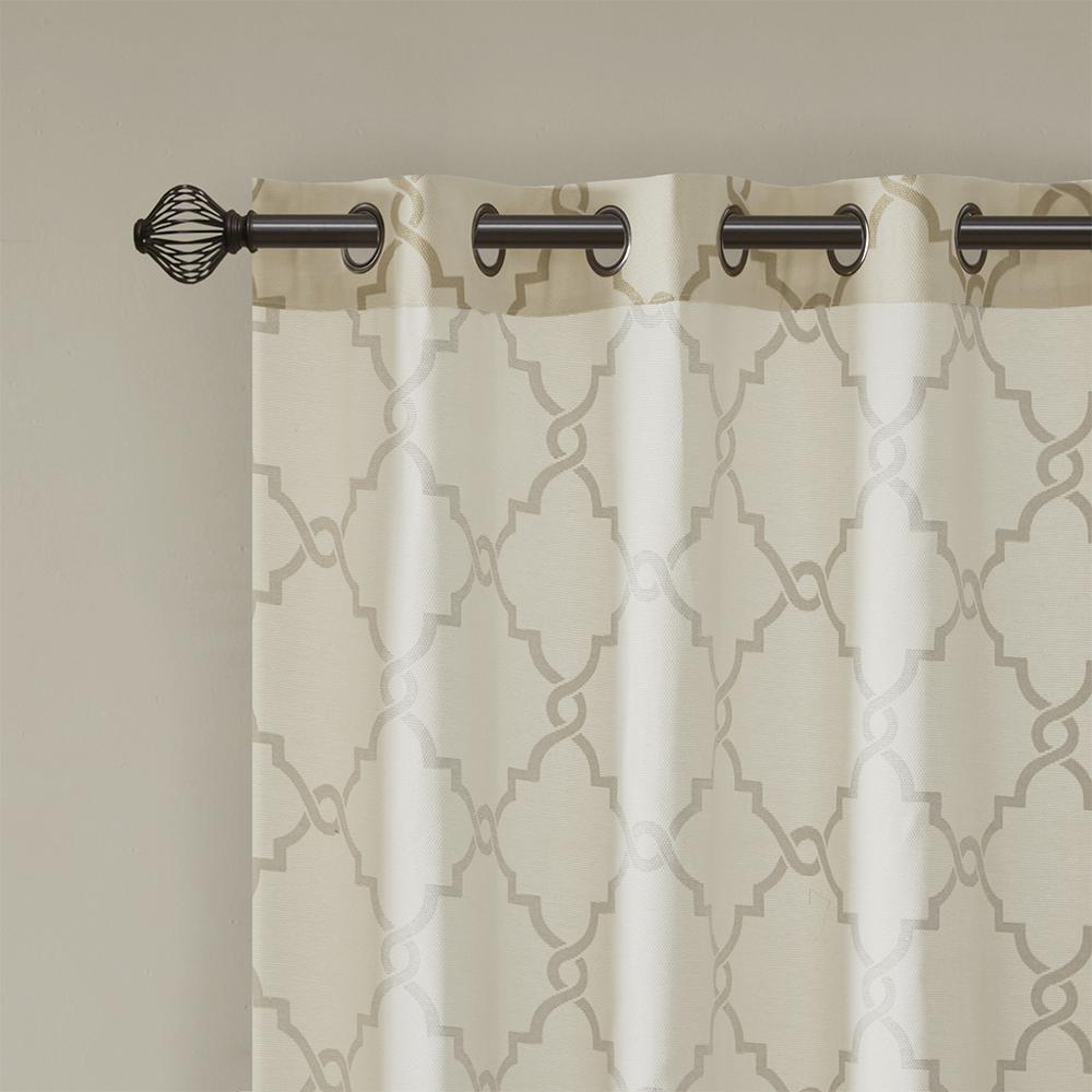Fretwork Print Grommet Top Window Curtain Panel. Picture 1