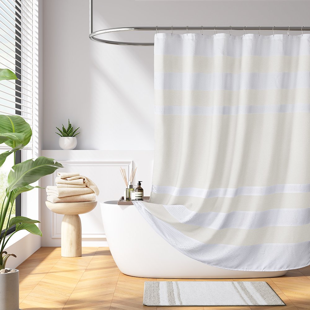 Spa Waffle Shower Curtain with 3M Treatment, Cream color. Picture 2
