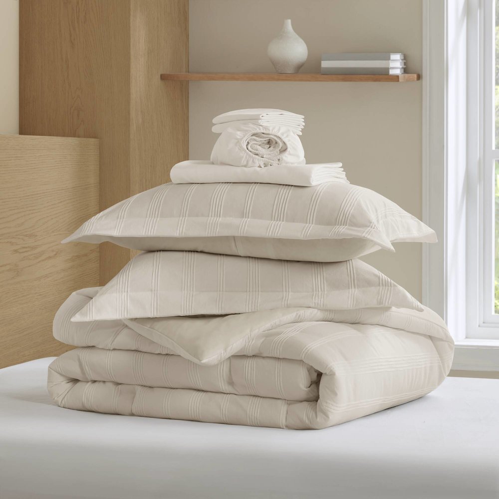 Logan Woven Striped Comforter Set, Neutral color. Picture 1