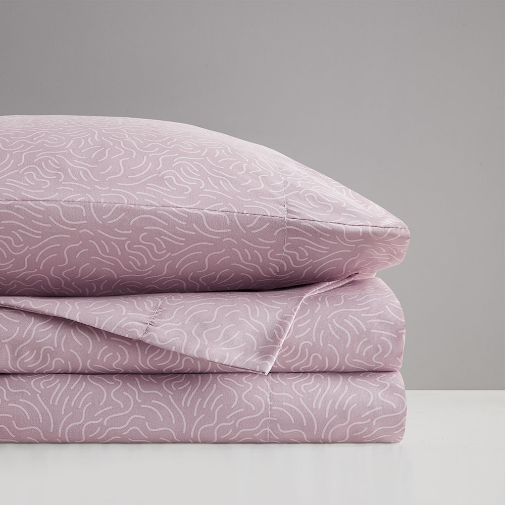 Printed Microfiber Sheet Set in Blush Waves Color. Picture 1
