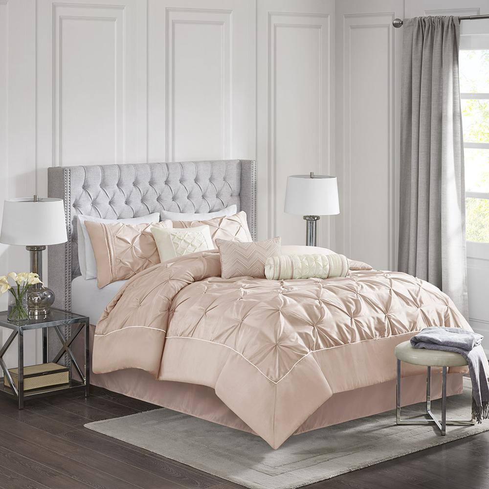 Laurel 7 Piece Tufted Comforter Set, Blush color. Picture 4