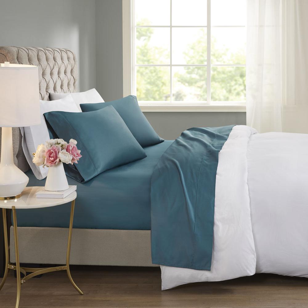 600 Thread Count Cooling Cotton Blend 4 PC Sheet Set, Teal color. Picture 4