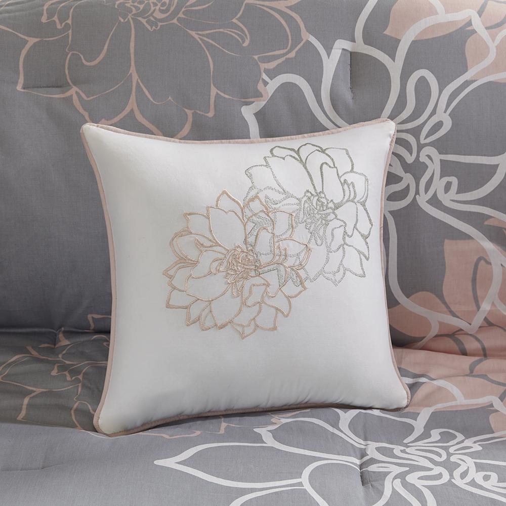Lola Printed Cotton Sateen Comforter Set, Grey/Peach color. Picture 5