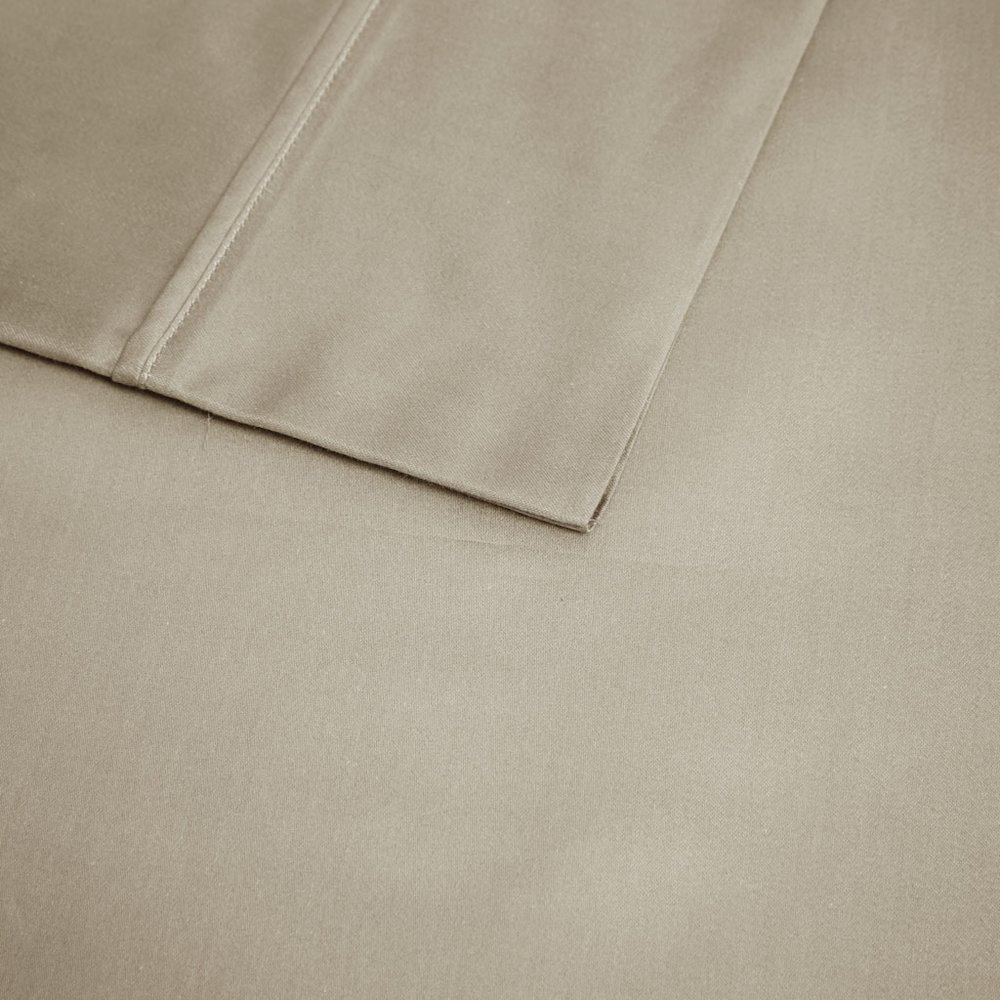 600 Thread Count Cooling Cotton Blend 4 PC Sheet Set, Khaki color. Picture 2