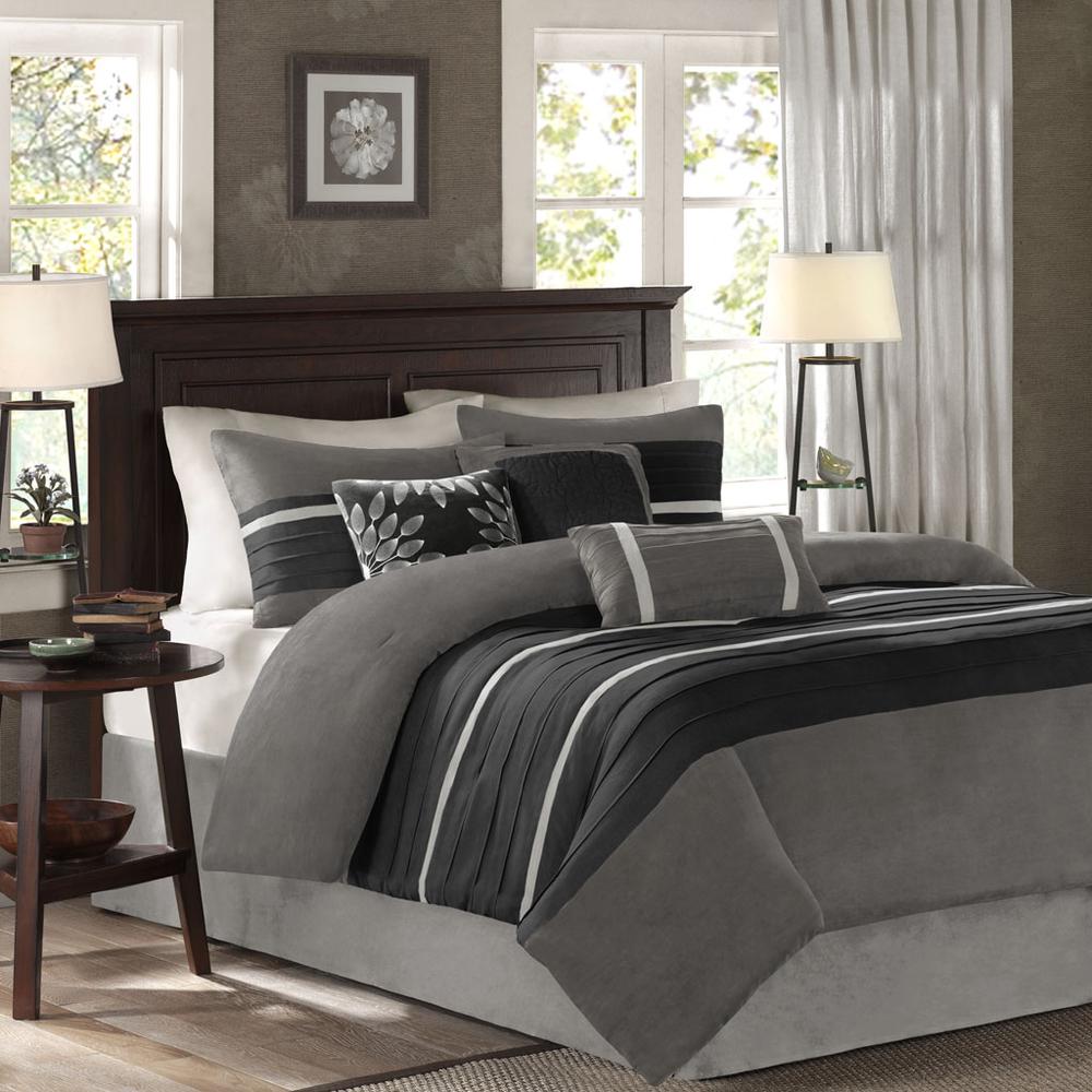 Palmer 7 Piece Faux Suede Comforter Set, Black color. Picture 4