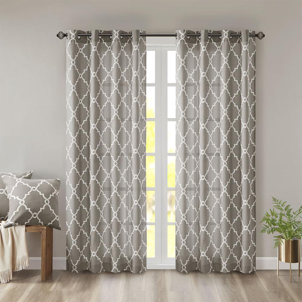 Fretwork Print Grommet Top Window Curtain Panel. Picture 4