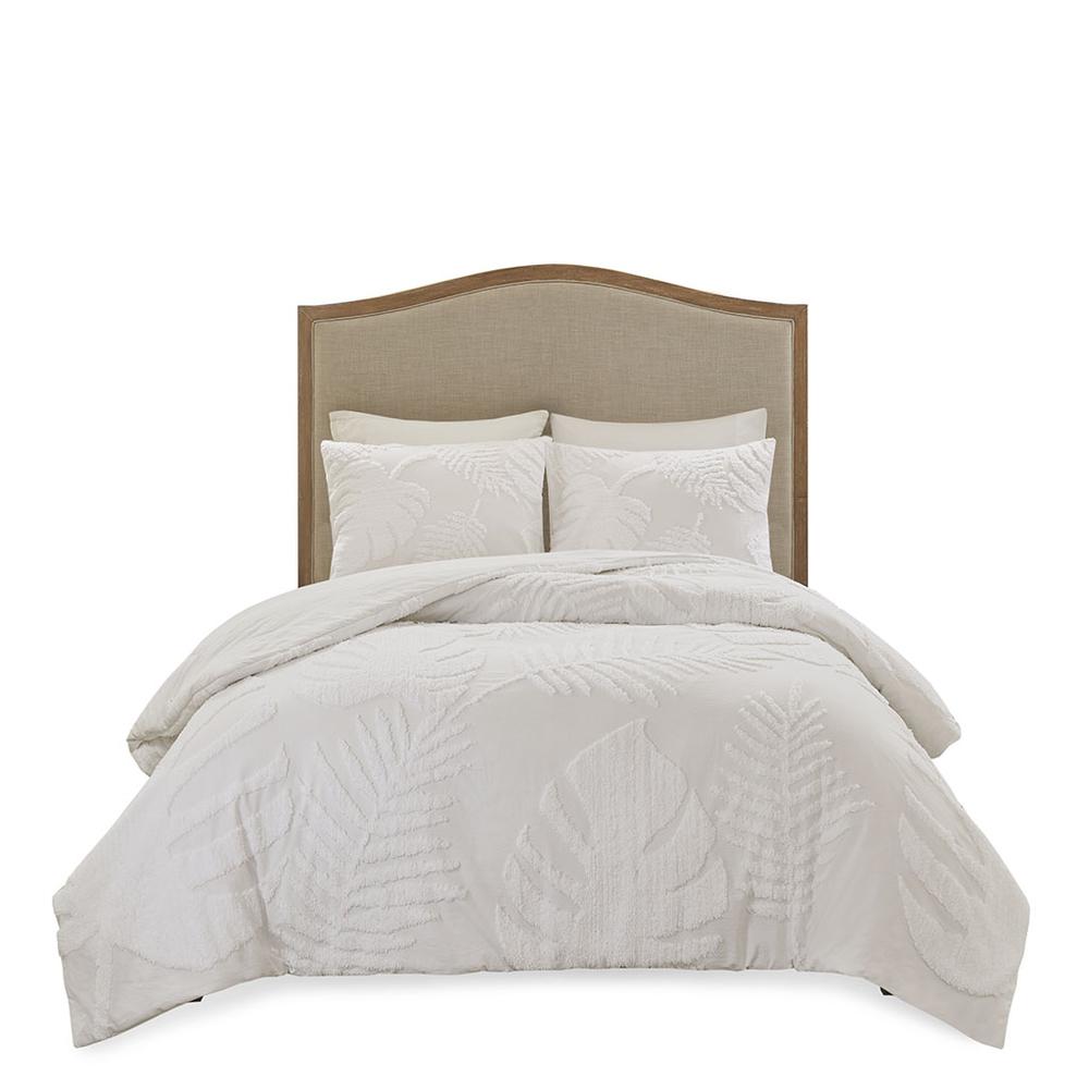 3 Piece Tufted Cotton Chenille Palm Duvet Cover Set. Picture 1