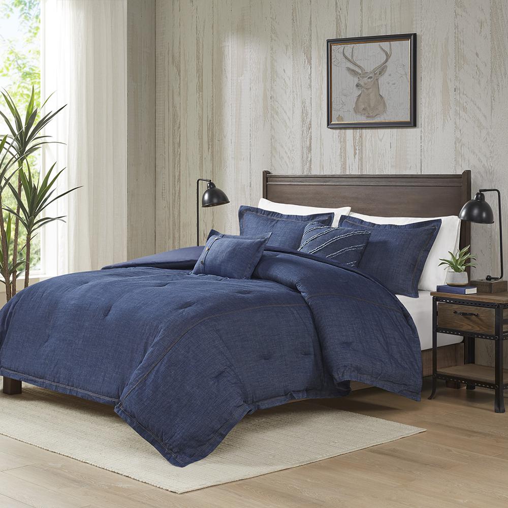 Perry Oversized Denim Comforter Set, Blue color. Picture 4