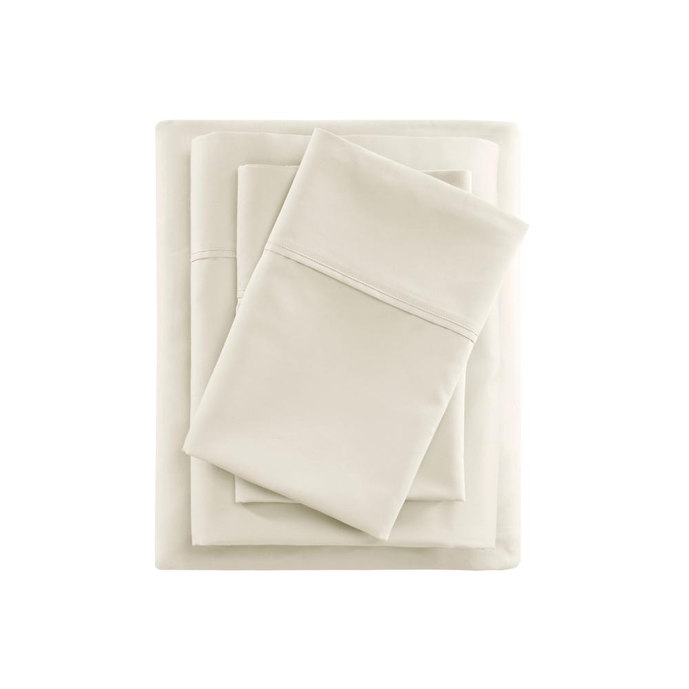 600 Thread Count Cooling Cotton Blend 4 PC Sheet Set, Ivory color. Picture 3