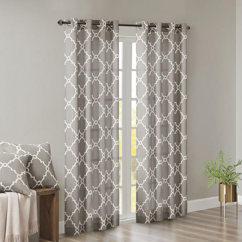 Fretwork Print Grommet Top Window Curtain Panel. Picture 2