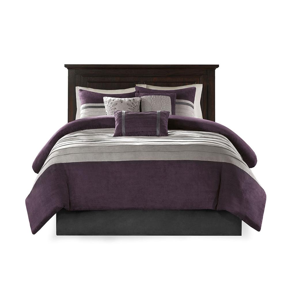 Palmer 7 Piece Faux Suede Comforter Set, Purple color. Picture 1