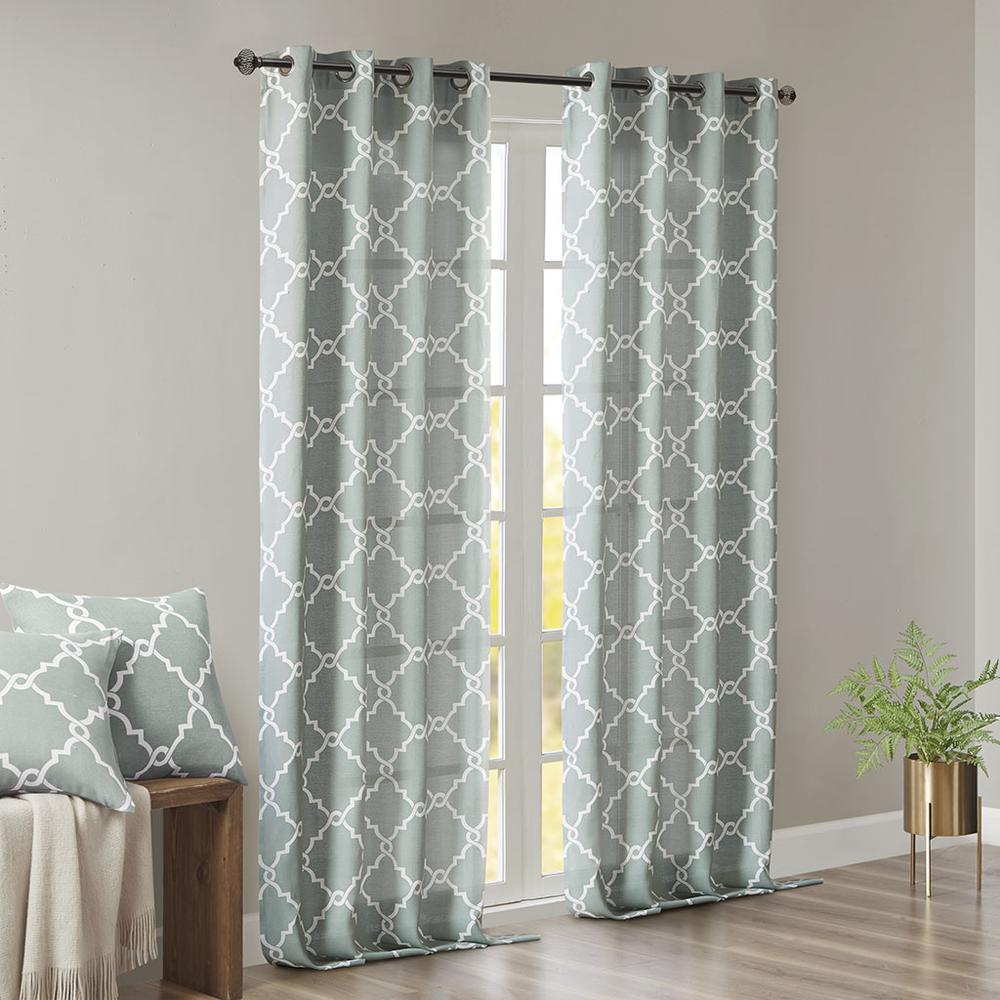 Fretwork Print Grommet Top Window Curtain Panel. Picture 3