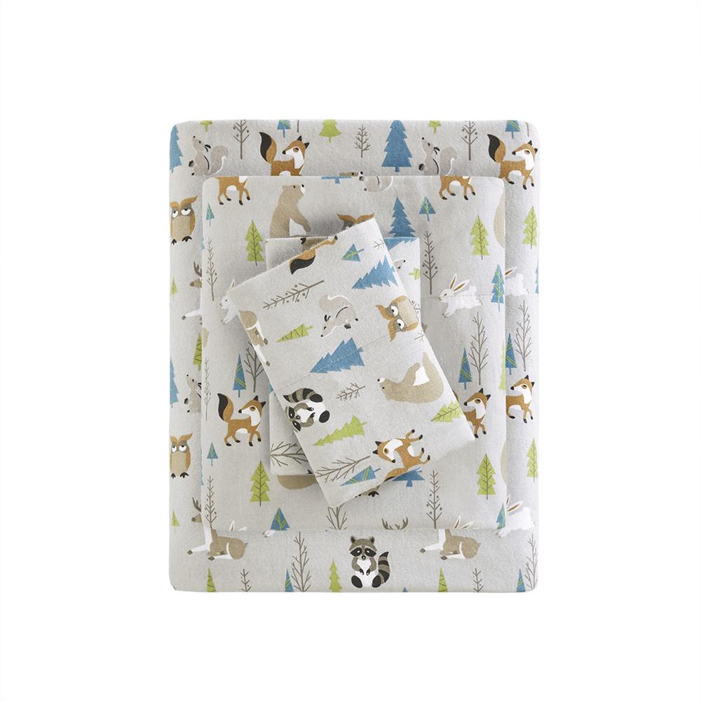 Cozy Flannel Printed Sheet Set, Multi Forest Animals color. Picture 1