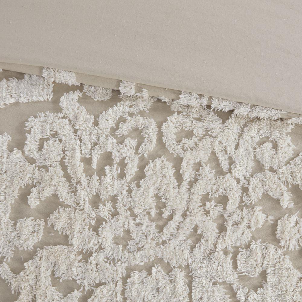 3 piece Tufted Cotton Chenille Damask Duvet Cover Set. Picture 2
