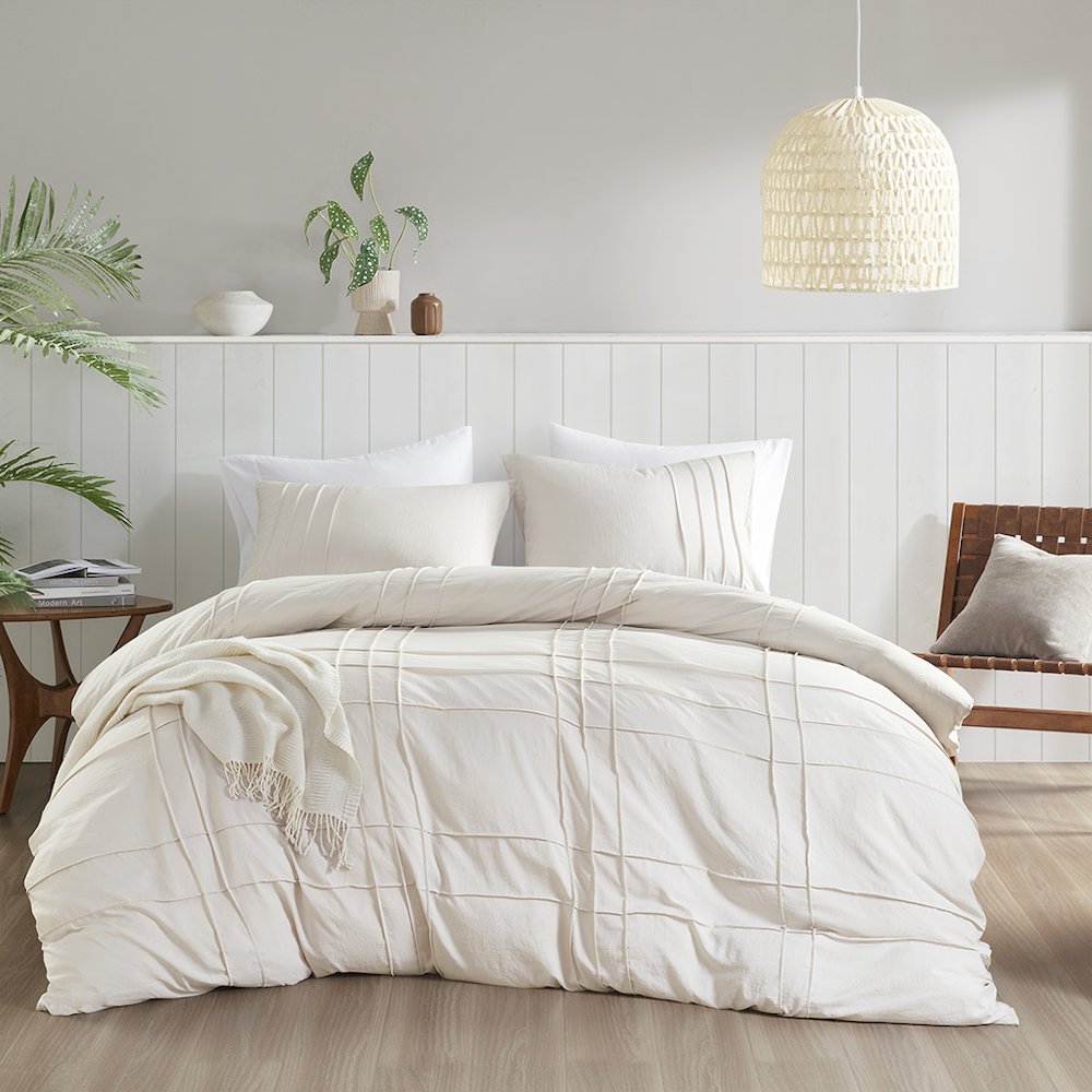 Porter Soft Washed Pleated Duvet Cover Set, Neutral color. Picture 1