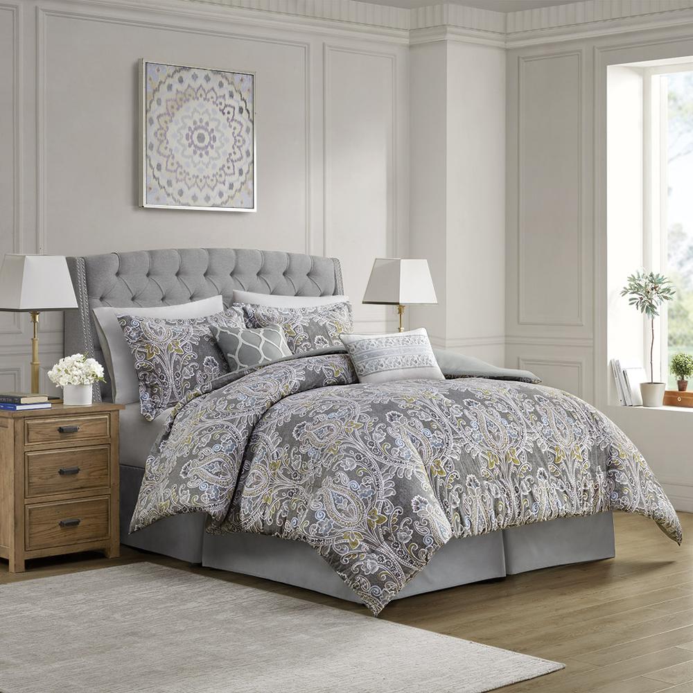 Hallie 6 Piece Cotton Comforter Set, Grey color. Picture 4