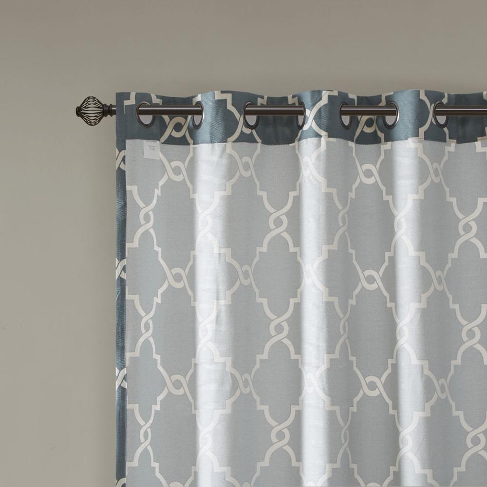Fretwork Print Grommet Top Window Curtain Panel. Picture 1