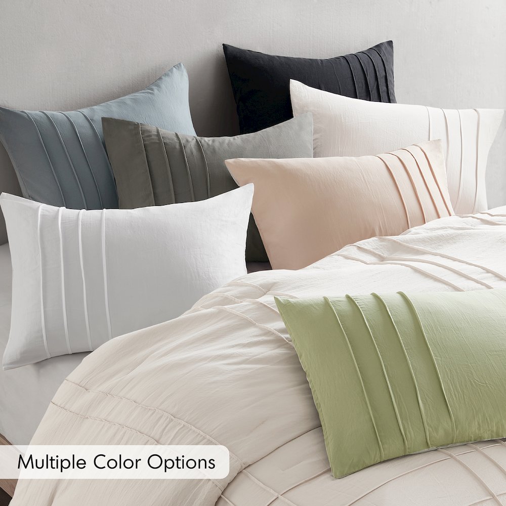 Porter Soft Washed Pleated Duvet Cover Set, Sage color. Picture 5