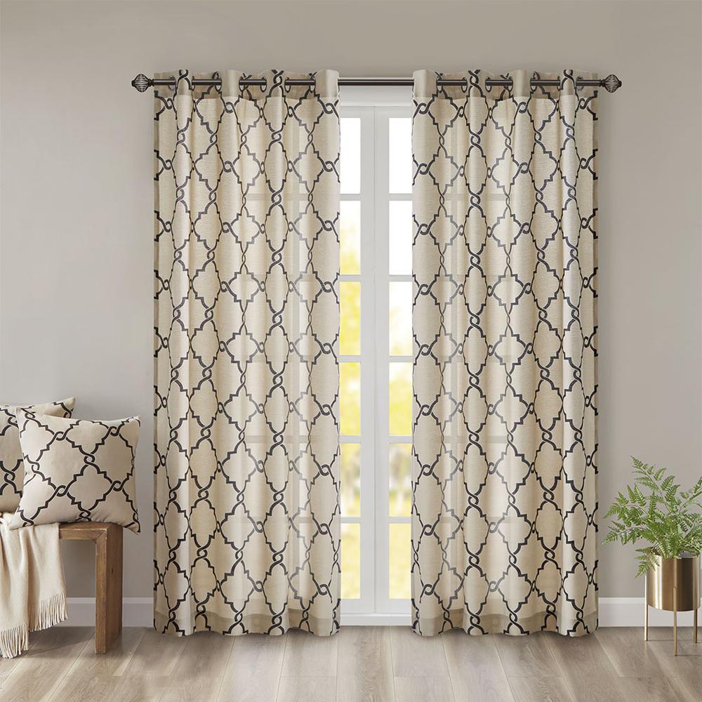 Fretwork Print Grommet Top Window Curtain Panel. Picture 4