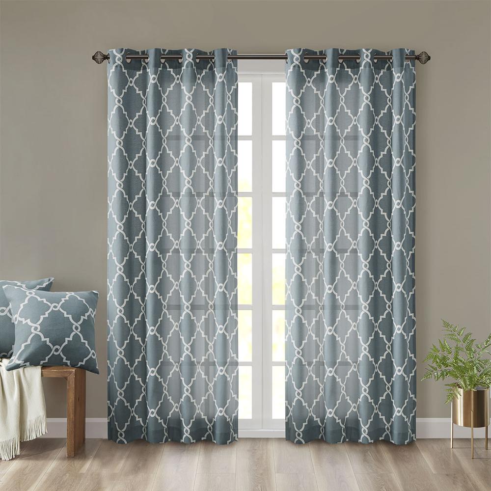 Fretwork Print Grommet Top Window Curtain Panel. Picture 4