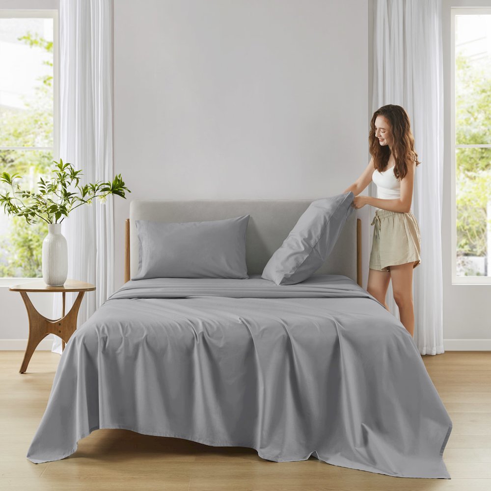Cotton 144TC 100% Cotton Solid Sheet Set, Dark Gray color. Picture 2