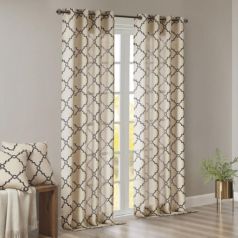 Fretwork Print Grommet Top Window Curtain Panel. Picture 2
