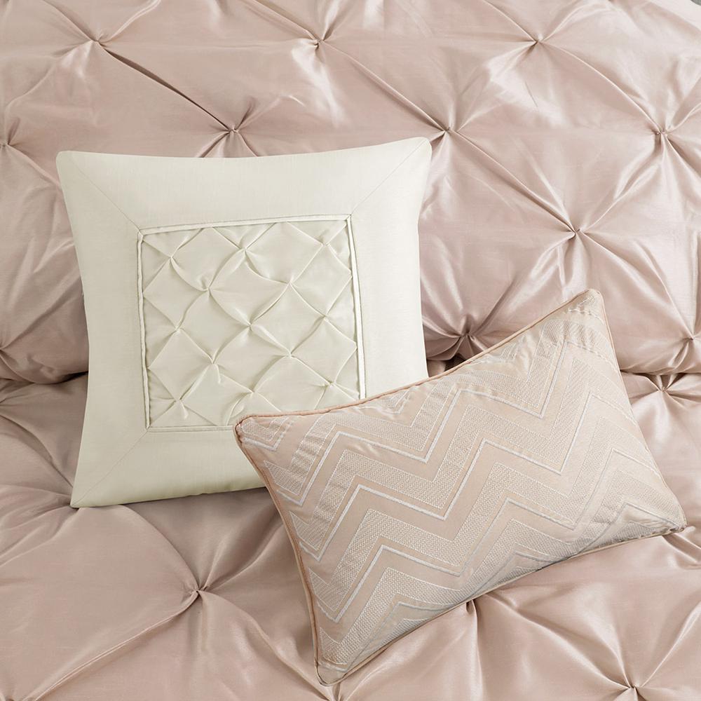 Laurel 7 Piece Tufted Comforter Set, Blush color. Picture 1