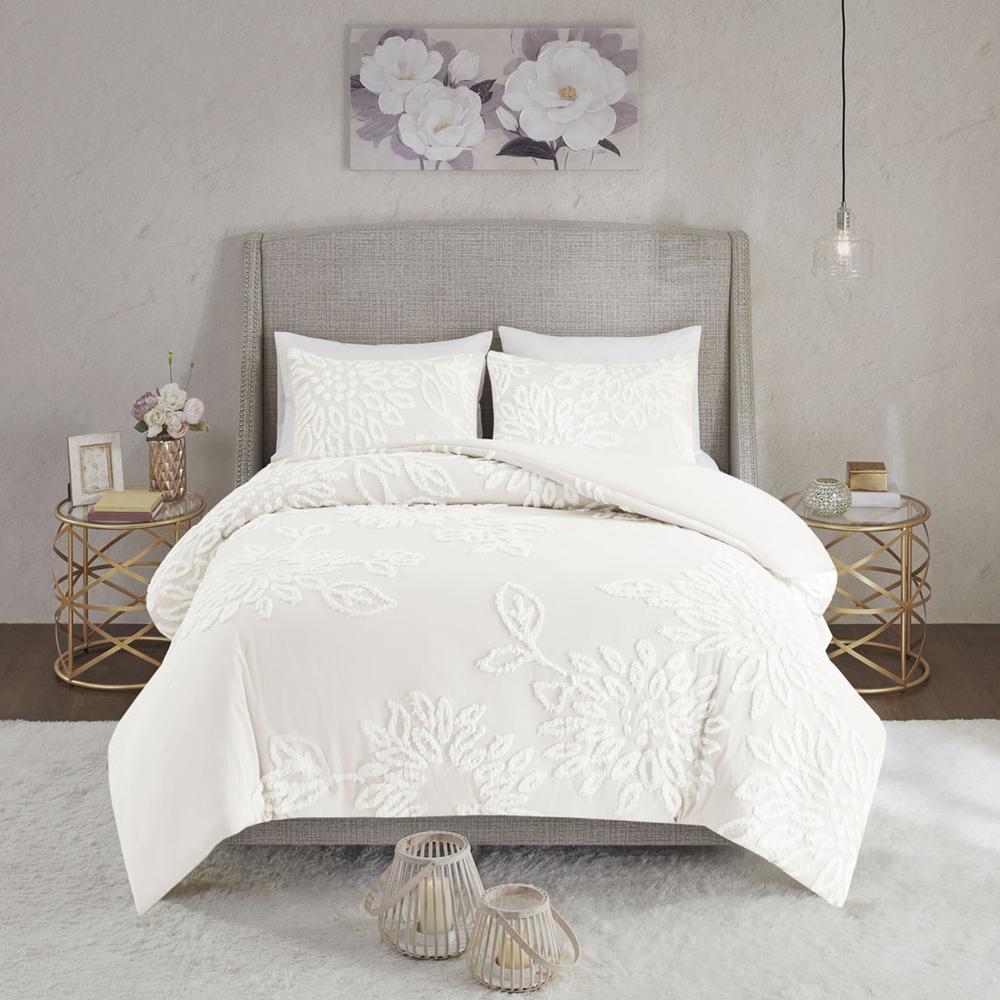 3 Piece Tufted Cotton Chenille Floral Duvet Cover Set. Picture 5