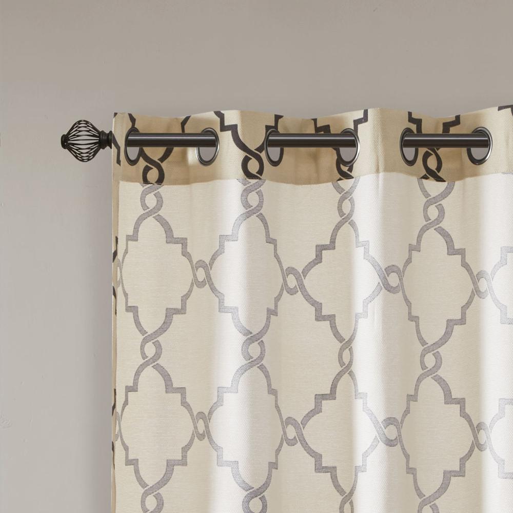 Fretwork Print Grommet Top Window Curtain Panel. Picture 1