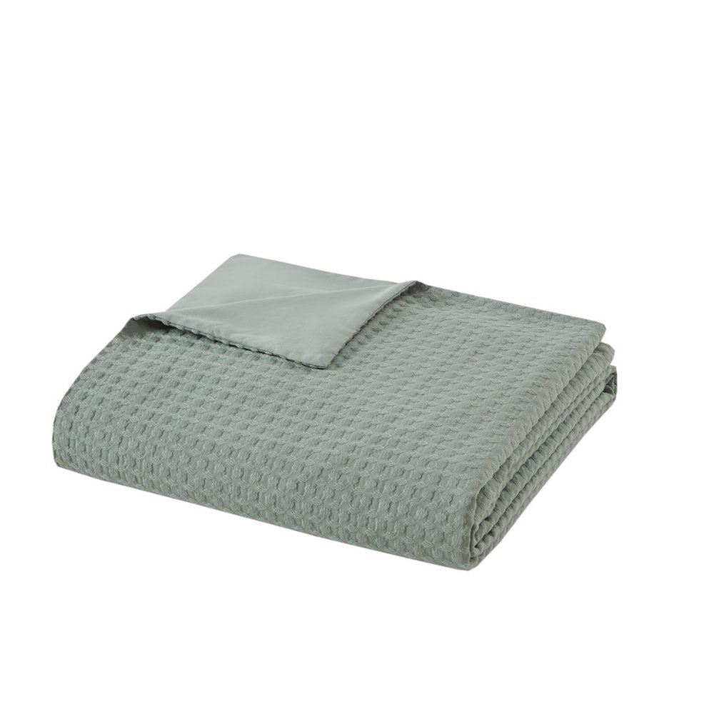 Mina Waffle Weave Textured Comforter Set, Sage Green color. Picture 2