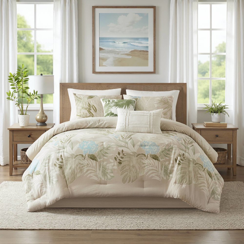 Kiawah Island 6 Piece Oversized Cotton Comforter Set with Throw Pillow. Picture 1