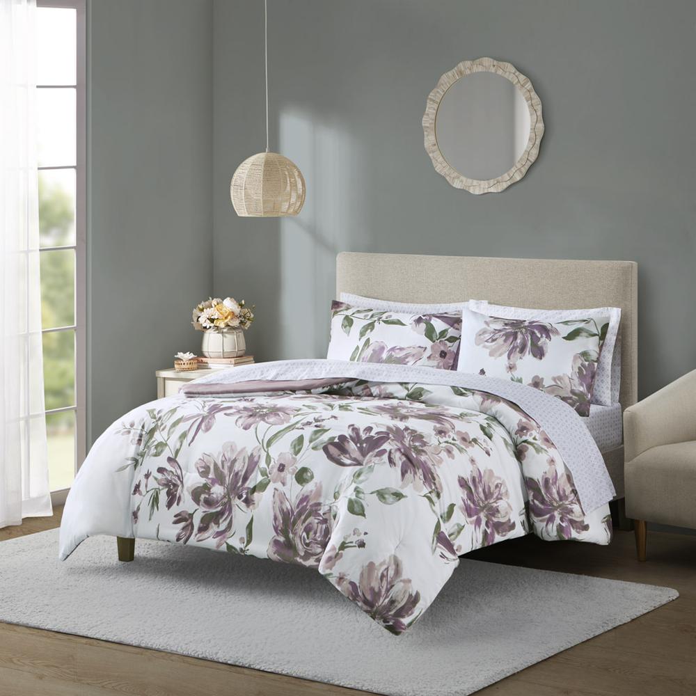 Alice Floral Comforter Set with Bed Sheets, Mauve color. Picture 1
