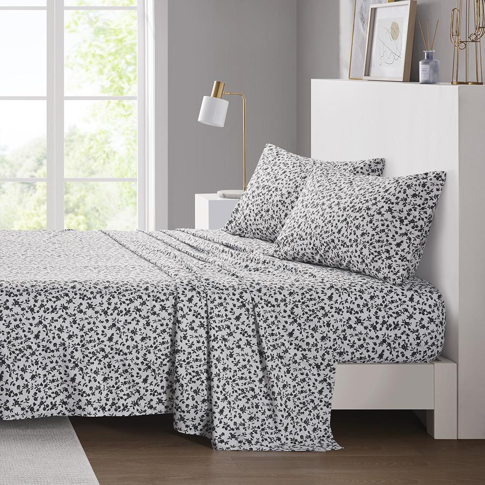 Printed Microfiber Sheet Set, Black Floral color. Picture 4