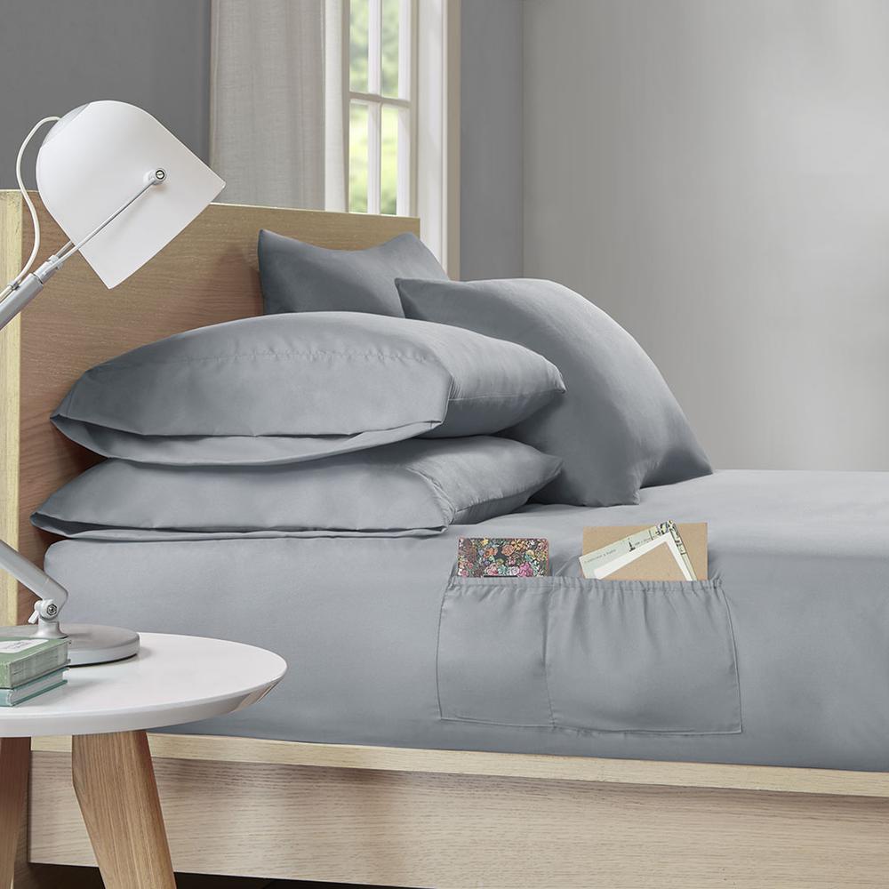 Microfiber Sheet Set with Side Storage Pockets, Grey color. Picture 5