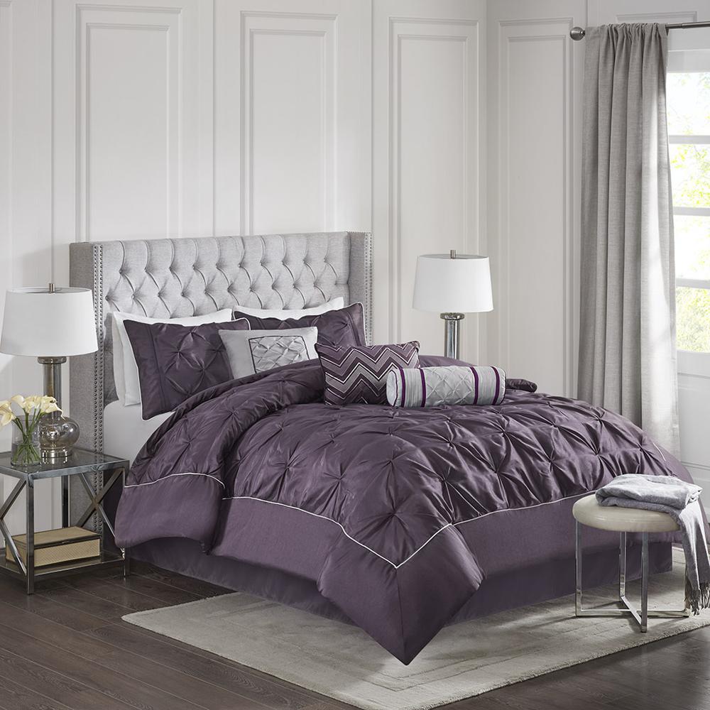Laurel 7 Piece Tufted Comforter Set, Plum color. Picture 4