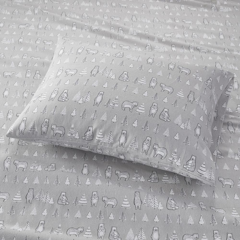 Cozy Flannel Printed Sheet Set, Bear color. Picture 1