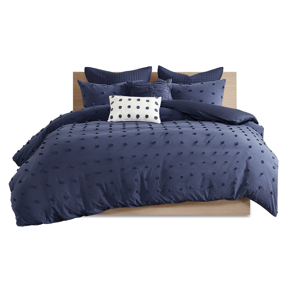 Cotton Jacquard Duvet Cover Set with Euro Shams and Throw Pillows. Picture 2