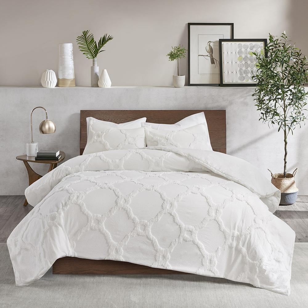 3 Piece Tufted Cotton Chenille Geometric Duvet Cover Set. Picture 3